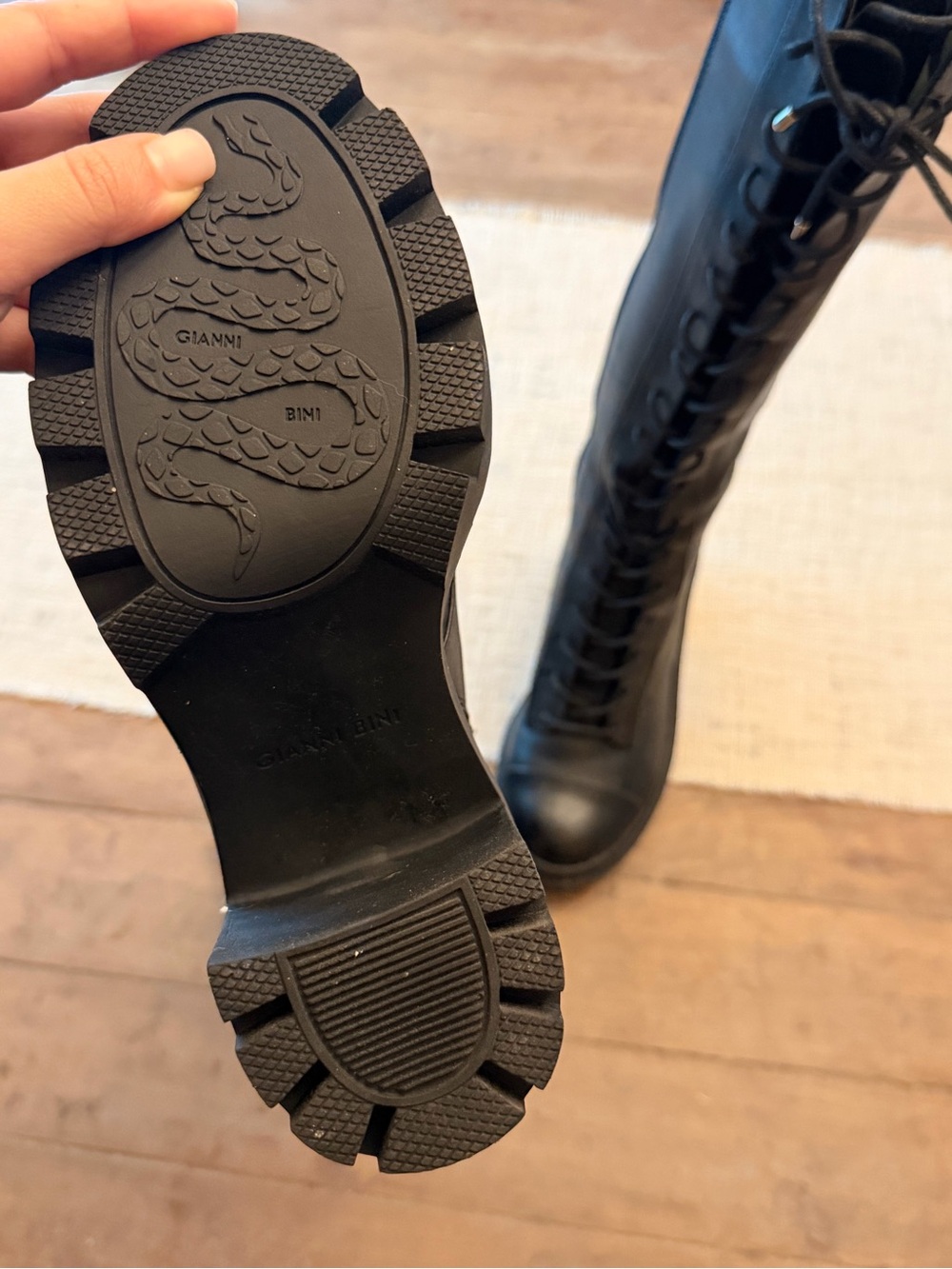 Gianni Bini Black Lace-Up Combat Knee Boots